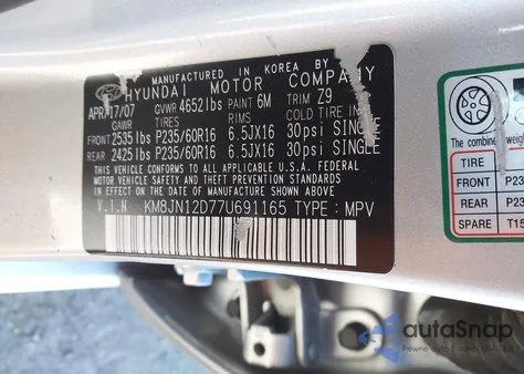 2007 Hyundai Tucson Limited/Se from USA, damaged, VIN KM8JN12D77U691165